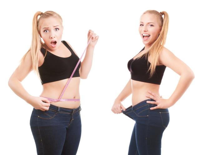 Before and after a Diet, Girl Surprised by Measurn Waist