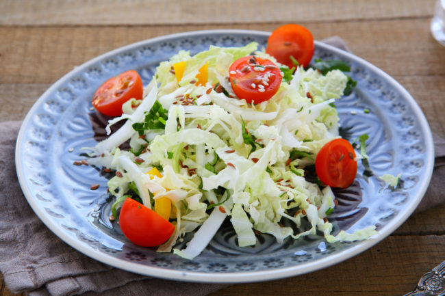 fresh salad with Chinese cabbage, food closeup