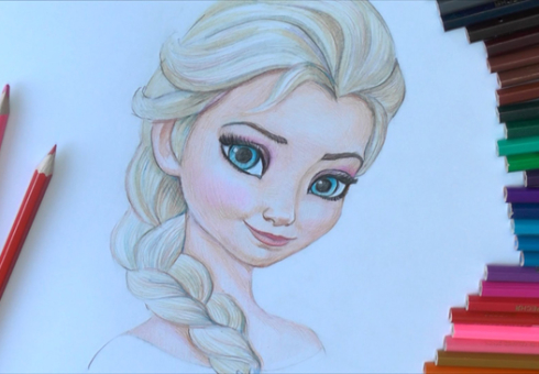 How to draw Princess Elza from a cold heart. How easy to draw Elsa phased pencil