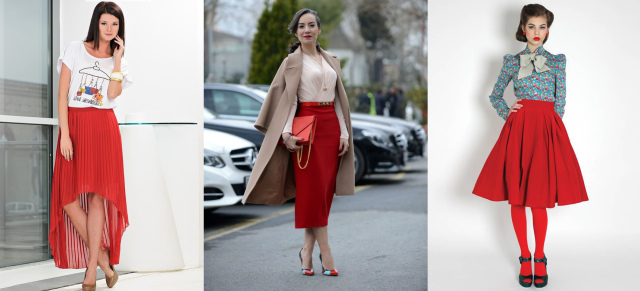 What to wear a red skirt, a photo. What to wear a red skirt - ideas of fashionable images